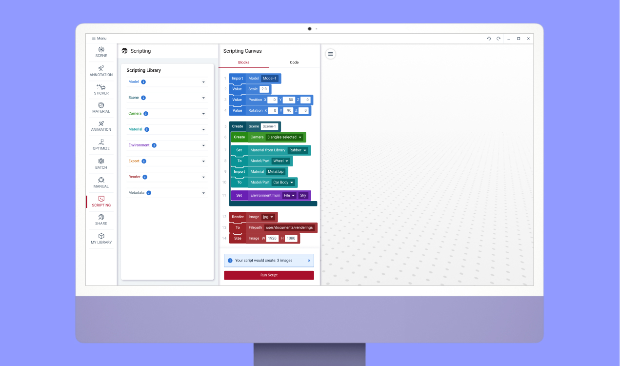 Finales HiFi Interface des Visual Scripting Tools